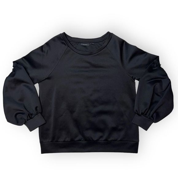 Halogen Black Pullover Sweatshirt with Ruffle Puff Sleeve Detail - Picture 2 of 8